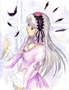 Rating: Safe Score: 0 Tags: 1girl bird bird_on_hand black_feathers black_wings crow detached_collar dove dress feathers flower frilled_sleeves frills hairband image juliet_sleeves lolita_hairband long_hair long_sleeves puffy_sleeves rose seagull silver_hair solo suigintou traditional_media very_long_hair wings User: admin