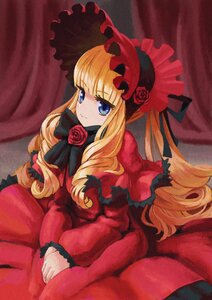 Rating: Safe Score: 0 Tags: 1girl 3: bangs black_bow black_neckwear black_ribbon blonde_hair blue_eyes blunt_bangs blush bonnet bow bowtie capelet closed_mouth commentary_request curtains dress drill_hair eyebrows eyebrows_visible_through_hair eyelashes flower hair_ribbon highres image lips lolita_fashion long_hair long_sleeves looking_at_viewer own_hands_together pink_lips ponytail red_capelet red_dress red_flower red_rose red_theme reiesu_(reis) ribbon ringlets rose rozen_maiden shinku sidelocks sitting solo traditional_media twintails v_arms User: admin