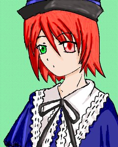 Rating: Safe Score: 0 Tags: 1girl green_background green_eyes halftone halftone_background hat heterochromia image looking_at_viewer polka_dot polka_dot_background red_eyes red_hair short_hair simple_background solo souseiseki upper_body User: admin