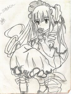 Rating: Safe Score: 0 Tags: 1girl dress drill_hair frills full_body image long_hair long_sleeves looking_at_viewer monochrome rose shinku sitting solo suigintou traditional_media twintails very_long_hair User: admin