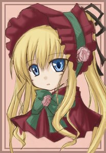 Rating: Safe Score: 0 Tags: 1girl blonde_hair blue_eyes bonnet bow bowtie capelet dress flower green_bow green_neckwear image long_hair long_sleeves looking_at_viewer pink_flower pink_rose rose shinku sidelocks simple_background solo twintails upper_body User: admin
