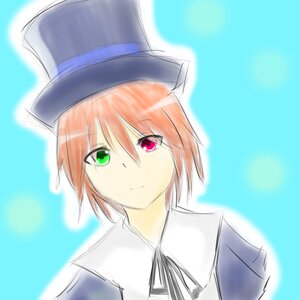 Rating: Safe Score: 0 Tags: 1girl blue_background closed_mouth green_eyes hat heterochromia image looking_at_viewer portrait red_eyes short_hair simple_background sketch smile solo souseiseki User: admin