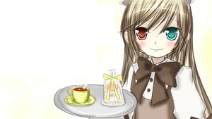 Rating: Safe Score: 0 Tags: 1girl blush bow bowtie brown_hair food heterochromia image long_hair smile solo suiseiseki User: admin