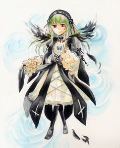 Rating: Safe Score: 0 Tags: 1girl black_dress black_ribbon dress feathers flower frills full_body hairband holding image long_hair long_sleeves looking_at_viewer red_eyes ribbon rose smile solo standing suigintou wings User: admin