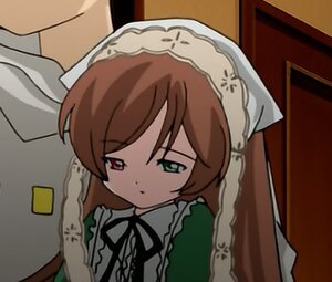 Rating: Safe Score: 0 Tags: 1girl brown_hair dress frills green_eyes head_scarf heterochromia image long_hair long_sleeves ribbon solo suiseiseki User: admin