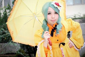 Rating: Safe Score: 0 Tags: 1girl aqua_hair blurry braid depth_of_field flower frills hair_flower holding_umbrella japanese_clothes kanaria kimono long_hair parasol photo smile solo umbrella User: admin