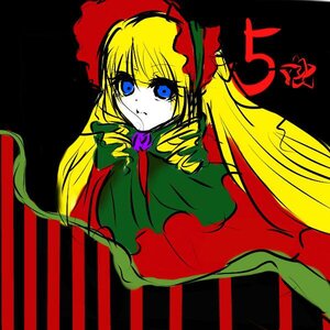 Rating: Safe Score: 0 Tags: 1girl blonde_hair blue_eyes bonnet bow bowtie dress flower image long_hair long_sleeves looking_at_viewer rose shinku simple_background solo upper_body User: admin