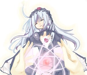 Rating: Safe Score: 0 Tags: 1girl black_dress blush closed_eyes cowboy_shot dress frilled_sleeves frills glowing hairband image kanikama lolita_hairband long_hair long_sleeves magic orb parted_lips rozen_maiden silver_hair solo solo_focus suigintou very_long_hair wide_sleeves wings User: admin