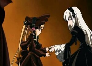 Rating: Safe Score: 0 Tags: 2girls black_dress blonde_hair bonnet dress frills hairband image lolita_hairband long_hair long_sleeves looking_at_another multiple_girls pair shinku silver_hair suigintou very_long_hair User: admin