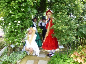 Rating: Safe Score: 0 Tags: 3girls apron blonde_hair brown_hair bush day dress flower hat long_hair multiple_cosplay multiple_girls outdoors plant shoes short_hair tagme tree white_legwear User: admin