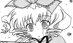 Rating: Safe Score: 0 Tags: 1girl blush bow drill_hair eyebrows_visible_through_hair greyscale hinaichigo image monochrome ribbon simple_background solo tears white_background User: admin