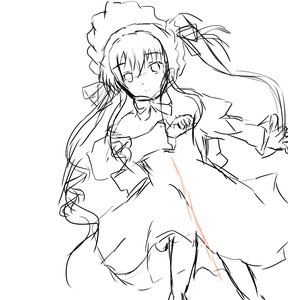 Rating: Safe Score: 0 Tags: 1girl bowtie dress greyscale image long_hair long_sleeves looking_at_viewer monochrome shinku simple_background sketch solo twintails very_long_hair white_background User: admin