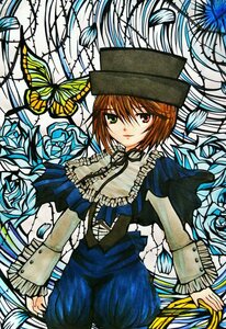 Rating: Safe Score: 0 Tags: 1girl blue_dress brown_hair bug butterfly dress flower frills green_eyes hat heterochromia image insect long_sleeves looking_at_viewer red_eyes ribbon rose short_hair smile solo souseiseki suiseiseki User: admin