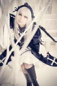 Rating: Safe Score: 0 Tags: 1girl blurry boots dress hairband long_hair looking_at_viewer ribbon solo suigintou white_hair User: admin