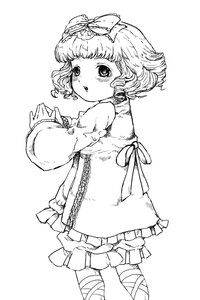 Rating: Safe Score: 0 Tags: 1girl blush bow cowboy_shot curly_hair frills greyscale hinaichigo image long_sleeves looking_at_viewer looking_back monochrome ribbon short_hair simple_background skirt solo standing white_background User: admin