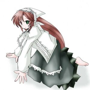 Rating: Safe Score: 0 Tags: 1girl all_fours barefoot brown_hair dress frills full_body green_eyes image long_hair long_sleeves looking_at_viewer simple_background solo suiseiseki very_long_hair white_background User: admin