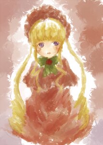 Rating: Safe Score: 0 Tags: 1girl :o blonde_hair blue_eyes bonnet bow bowtie dress green_bow green_neckwear image long_hair long_sleeves looking_at_viewer red_dress shinku solo User: admin