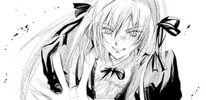 Rating: Safe Score: 0 Tags: 1girl greyscale hair_ribbon image long_hair looking_at_viewer monochrome ribbon smile solo suigintou User: admin