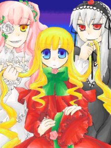 Rating: Safe Score: 0 Tags: 3girls blonde_hair blue_eyes dress drill_hair flower frills green_bow green_neckwear hairband image long_hair long_sleeves looking_at_viewer multiple multiple_girls pink_hair red_eyes rose shinku silver_hair smile suigintou tagme white_rose yellow_eyes User: admin