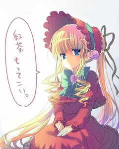 Rating: Safe Score: 0 Tags: 1girl blonde_hair blue_eyes bonnet bow dress drill_hair flower frills image long_hair long_sleeves looking_at_viewer red_dress rose shinku sitting solo twintails very_long_hair User: admin