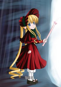 Rating: Safe Score: 0 Tags: 1girl blonde_hair blue_eyes bow curtains dress full_body hat image long_hair long_sleeves looking_at_viewer red_dress shinku shoes sidelocks solo standing twintails very_long_hair User: admin