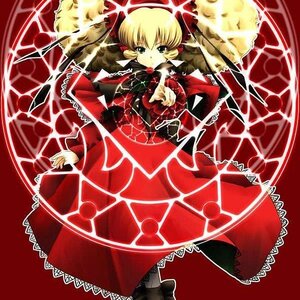 Rating: Safe Score: 0 Tags: 1girl bangs black_footwear blonde_hair blue_eyes dress drill_hair frills image long_sleeves looking_at_viewer red_dress rose shinku solo standing twintails User: admin