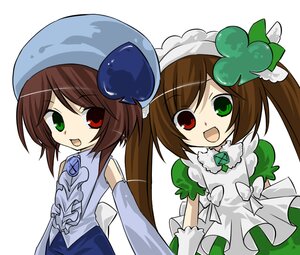 Rating: Safe Score: 0 Tags: 2girls :d amulet_clover amulet_spade auto_tagged blue_dress bow brown_hair club_(shape) creator_connection dress green_dress green_eyes hat head_scarf heterochromia image kinako_(moment) long_hair looking_at_viewer magical_girl multiple_girls open_mouth pair parody red_eyes rozen_maiden short_hair shugo_chara! siblings sisters souseiseki spade_(shape) suiseiseki twins twintails white_background User: admin