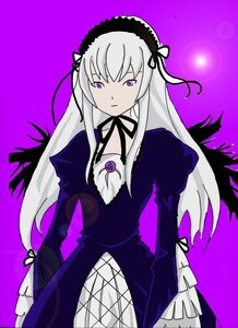 Rating: Safe Score: 0 Tags: 1girl cowboy_shot dress expressionless frills hairband image juliet_sleeves lolita_hairband long_hair long_sleeves looking_at_viewer puffy_sleeves purple_background purple_theme ribbon simple_background solo suigintou wings User: admin