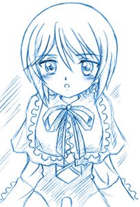 Rating: Safe Score: 0 Tags: 1girl :o bangs blue_theme blush capelet eyebrows_visible_through_hair frills image long_sleeves looking_at_viewer monochrome neck_ribbon ribbon short_hair solo souseiseki upper_body white_background User: admin
