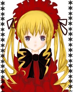 Rating: Safe Score: 0 Tags: 1girl blonde_hair blue_eyes blush bonnet bow bowtie dress drill_hair image long_hair long_sleeves looking_at_viewer red_dress ribbon shinku simple_background smile solo twin_drills twintails white_background User: admin