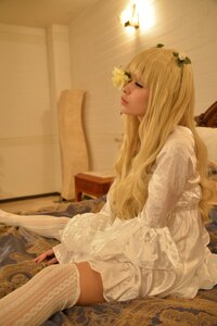 Rating: Safe Score: 0 Tags: 1girl bangs blonde_hair closed_eyes dress flower indoors kirakishou lace lips long_hair sitting solo thighhighs white_dress white_legwear User: admin