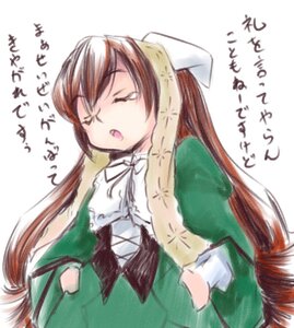 Rating: Safe Score: 0 Tags: 1girl brown_hair closed_eyes dress green_dress head_scarf image long_hair long_sleeves open_mouth simple_background solo suiseiseki very_long_hair white_background User: admin