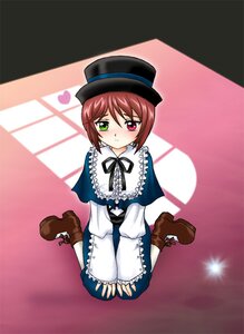 Rating: Safe Score: 0 Tags: 1girl blush boots brown_hair dress frills full_body green_eyes hat heterochromia image long_sleeves looking_at_viewer red_eyes short_hair sitting solo souseiseki top_hat User: admin