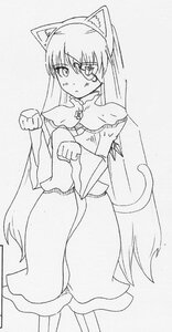 Rating: Safe Score: 0 Tags: 1girl animal_ears barasuishou cat_ears cat_tail dress glasses greyscale image long_hair monochrome paw_pose solo tail very_long_hair User: admin