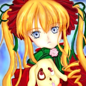 Rating: Safe Score: 0 Tags: 1girl blonde_hair blue_eyes bow drill_hair flower green_bow hair_ribbon image long_hair looking_at_viewer ribbon rose shinku sidelocks solo stuffed_animal twin_drills twintails User: admin