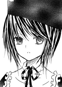 Rating: Safe Score: 0 Tags: 1girl bangs bare_shoulders blush choker closed_mouth collarbone eyebrows_visible_through_hair frills greyscale image looking_at_viewer monochrome neck_ribbon ribbon short_hair simple_background solo souseiseki white_background User: admin