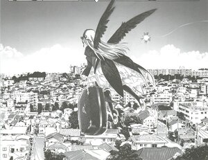 Rating: Safe Score: 0 Tags: 1girl bird building city cityscape feathered_wings feathers flying greyscale image long_hair monochrome solo suigintou wings User: admin