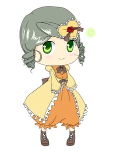 Rating: Safe Score: 0 Tags: 1girl bow chibi dress drill_hair flower full_body green_eyes green_hair image kanaria long_sleeves rose simple_background smile solo standing twin_drills white_background User: admin