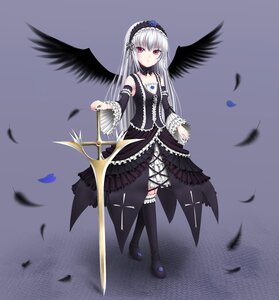 Rating: Safe Score: 0 Tags: 1girl bad_id bad_pixiv_id bare_shoulders bird black_feathers black_legwear black_wings blue_flower blue_rose cross detached_sleeves dress feathered_wings feathers flower frills full_body gothic_lolita hairband highres image lolita_fashion lolita_hairband long_hair long_sleeves looking_at_viewer noron red_eyes rose rozen_maiden silver_hair solo suigintou sword thighhighs weapon white_feathers white_hair wings User: admin