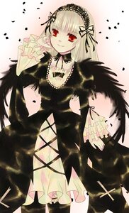 Rating: Safe Score: 0 Tags: 1girl black_dress black_wings detached_collar dress feathers frilled_sleeves frills hairband image lolita_hairband long_hair long_sleeves looking_at_viewer red_eyes ribbon rose smile solo suigintou very_long_hair wings User: admin