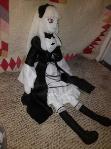 Rating: Safe Score: 0 Tags: 1girl boots doll dress frills gothic_lolita knee_boots lolita_fashion long_hair looking_back photo red_eyes smile solo suigintou white_hair white_skin User: admin