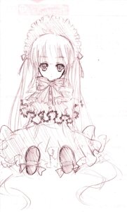 Rating: Safe Score: 0 Tags: 1girl bow dress image lolita_fashion long_hair long_sleeves looking_at_viewer monochrome shinku sketch solo standing striped very_long_hair User: admin