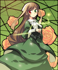 Rating: Safe Score: 0 Tags: 1girl blush brown_hair commentary_request dress flower green_dress green_eyes heterochromia image long_hair long_sleeves looking_at_viewer nu_(plastic_eraser) photoshop_(medium) red_eyes ribbon rose rozen_maiden solo suiseiseki very_long_hair yellow_flower yellow_rose User: admin