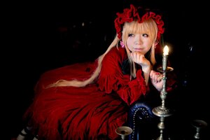 Rating: Safe Score: 0 Tags: 1girl black_background blonde_hair dress jewelry lips long_hair red_dress shinku solo User: admin