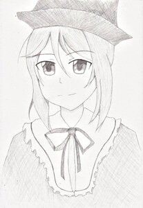 Rating: Safe Score: 0 Tags: 1girl blush closed_mouth greyscale hat image looking_at_viewer monochrome neck_ribbon ribbon sidelocks smile solo souseiseki traditional_media User: admin