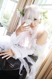 Rating: Safe Score: 0 Tags: 1girl bare_shoulders blurry depth_of_field dress frills indoors kirakishou lace lips lolita_fashion long_sleeves looking_at_viewer plant sitting solo white_dress white_hair window User: admin