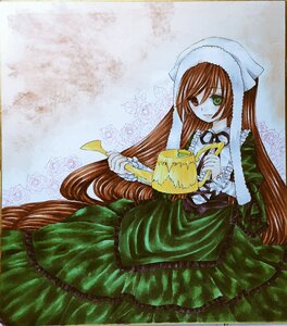 Rating: Safe Score: 0 Tags: 1girl brown_hair dress flower frills green_dress green_eyes hat head_scarf heterochromia image long_hair long_sleeves looking_at_viewer red_eyes rose solo suiseiseki very_long_hair watering_can User: admin