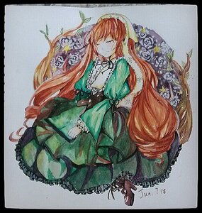 Rating: Safe Score: 0 Tags: 1girl closed_eyes dress flower frills green_dress image long_hair long_sleeves rose solo suiseiseki traditional_media very_long_hair watercolor_(medium) User: admin