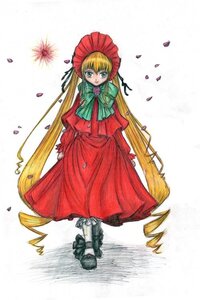 Rating: Safe Score: 0 Tags: 1girl blonde_hair blue_eyes bonnet bow bowtie capelet dress drill_hair flower full_body green_bow green_neckwear image long_hair long_sleeves looking_at_viewer petals red_dress shinku shoes solo standing twintails very_long_hair white_legwear User: admin