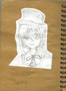 Rating: Safe Score: 0 Tags: 1girl bangs closed_mouth dated eyebrows_visible_through_hair frills hat image looking_at_viewer monochrome photo short_hair simple_background smile solo souseiseki traditional_media upper_body User: admin